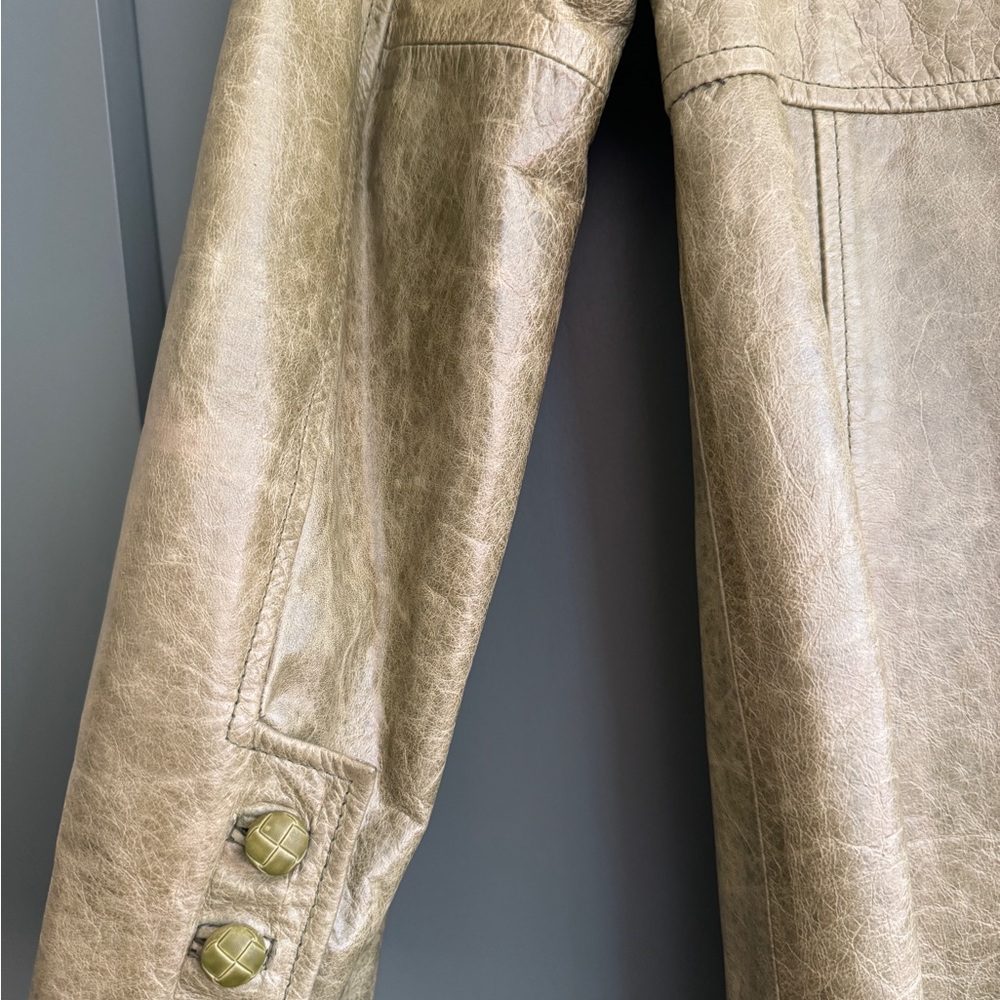Vintage Pasha & Jo Leather Coat Olive Green Size M - Picture 8 of 14